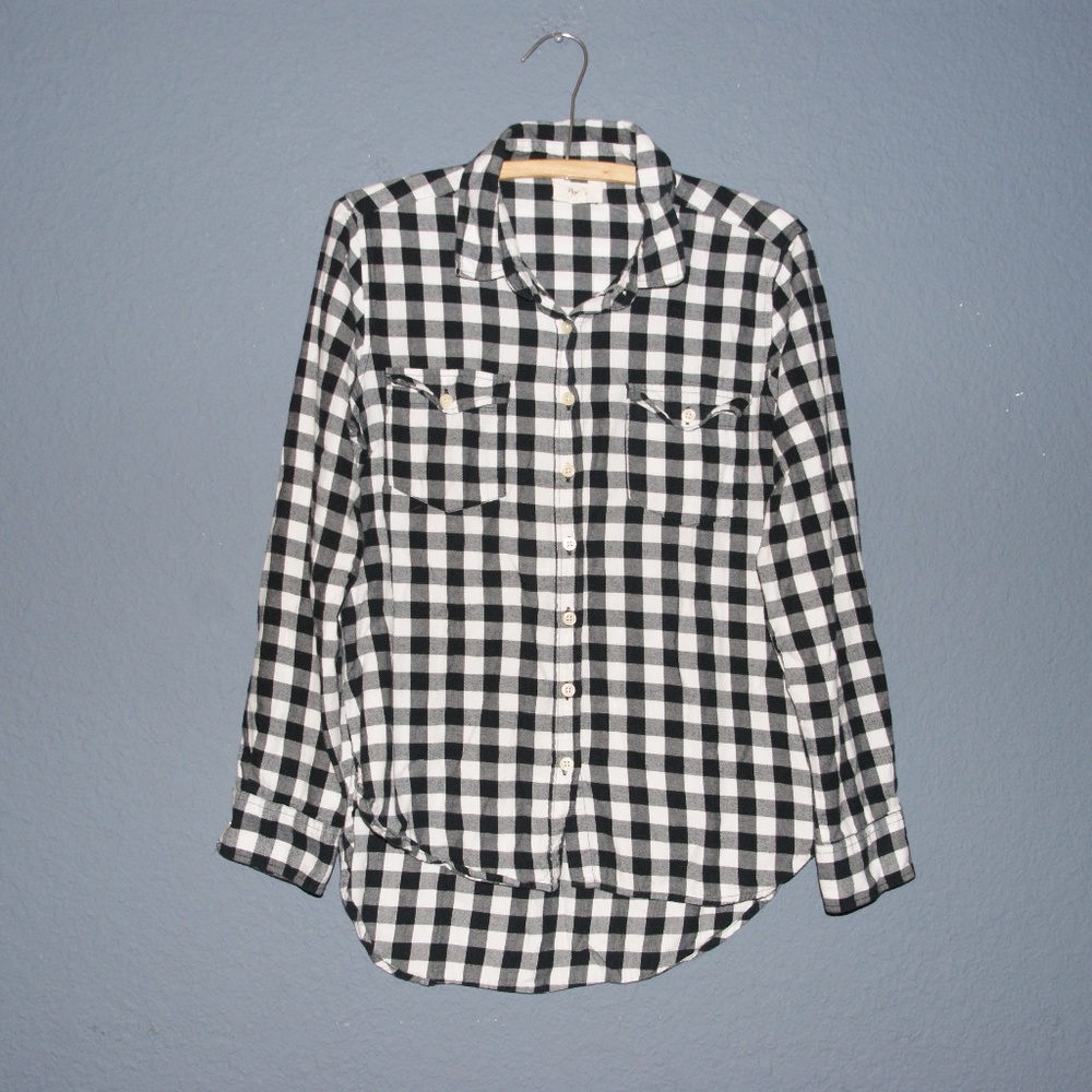 PER SE Black+White Buffalo Plaid Boyfriend Flannel - Picture 4 of 8